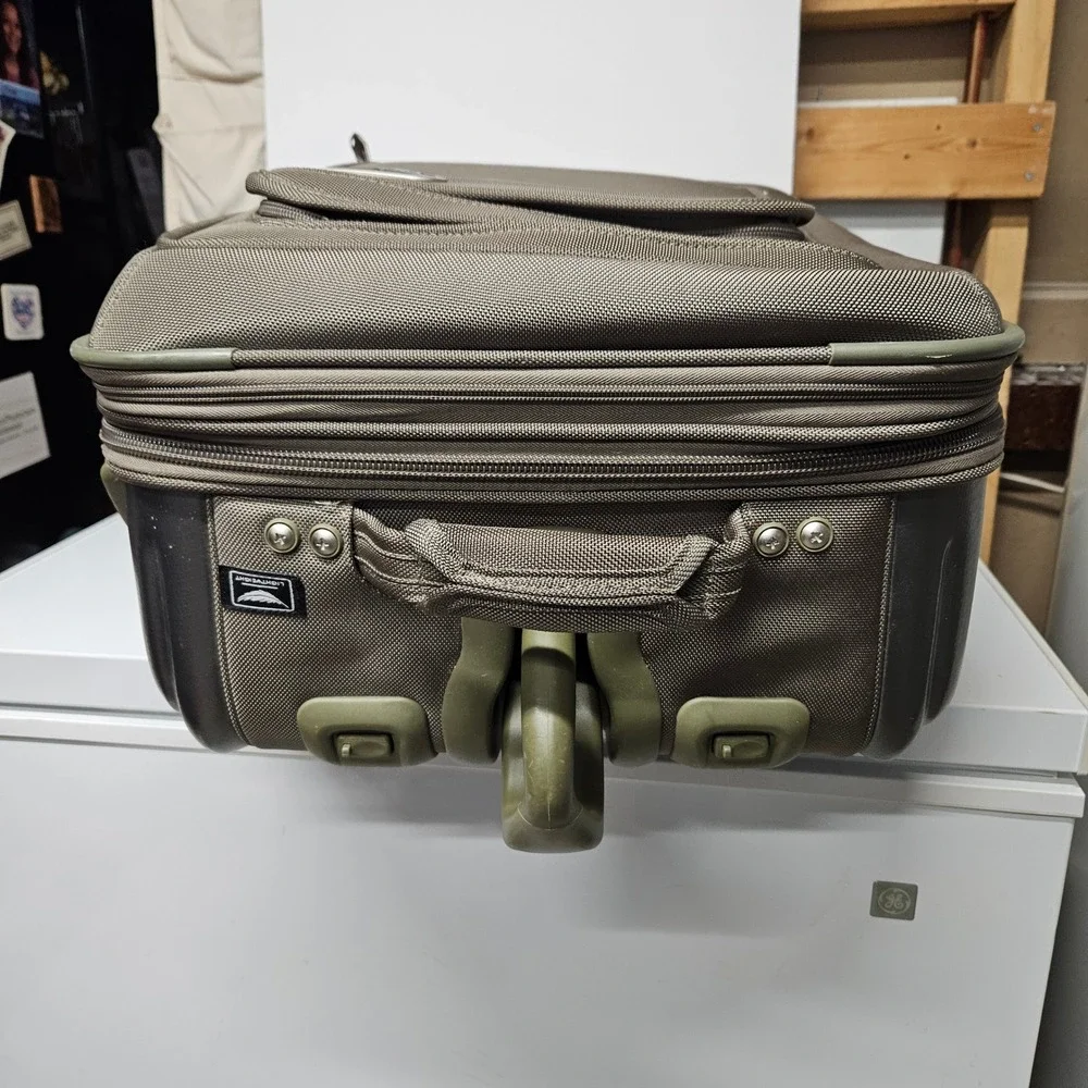 Delsey Rolling Suitcase Olive Green Grey Lightweight Hybrid Carry On Bag *